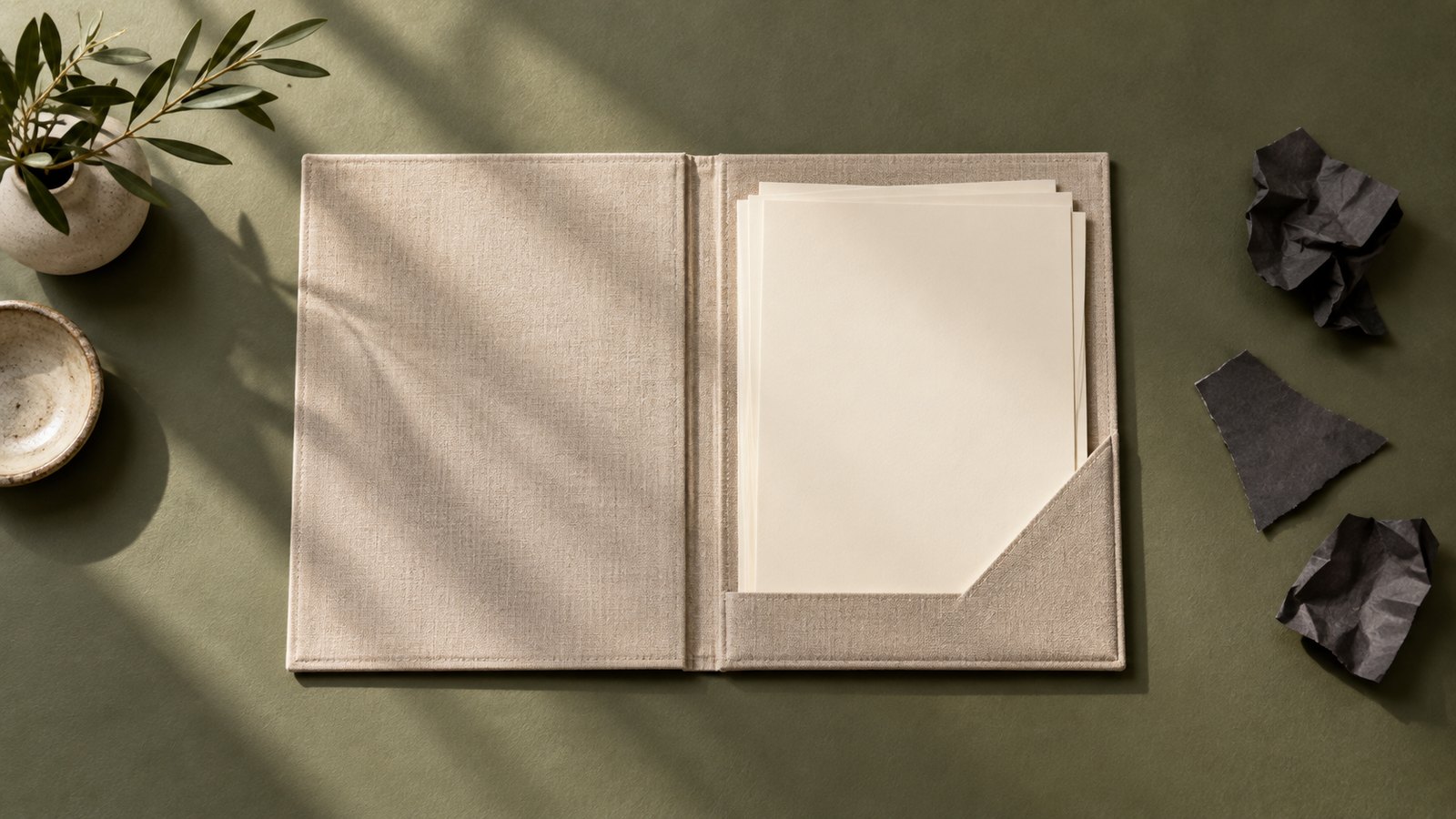 Utvalgte dokumenter ligger i mappen, mens uvedkommende materiale holdes utenfor.